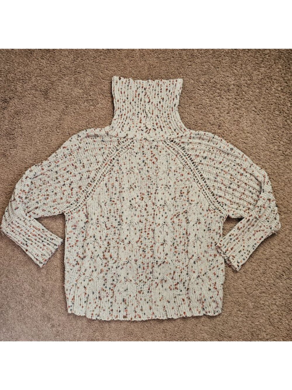 Moon & Madison Turtleneck Sweater Womens M Speckled Cable Knit High Low Hem - Picture 2 of 9
